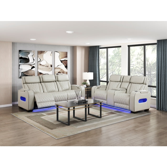 Homelegance - Fairway Power Double Reclining Sofa with Center Drop-Down Cup Holders - 9516TPE-3PWH - GreatFurnitureDeal