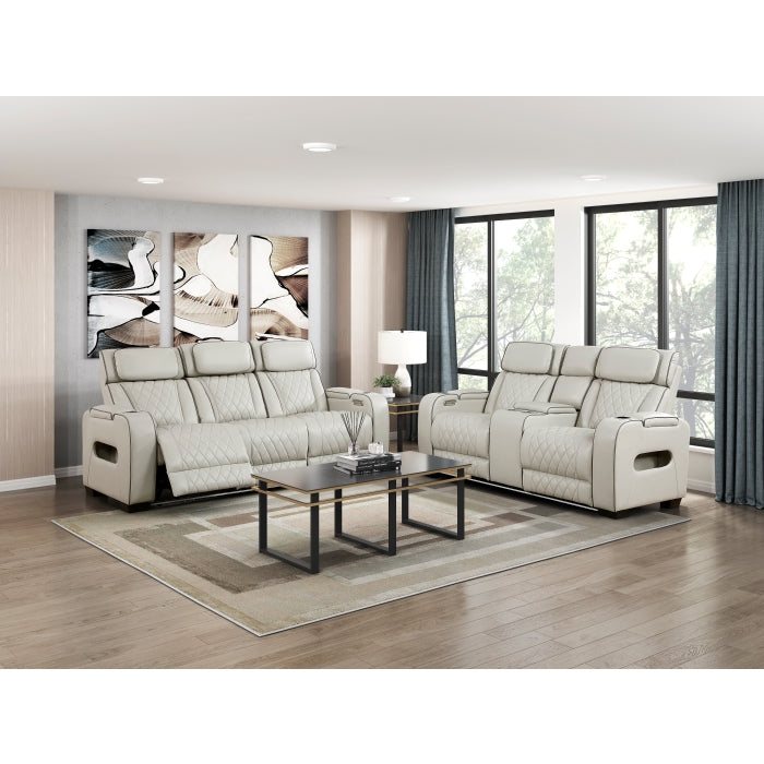 Homelegance - Fairway Power Double Reclining Sofa with Center Drop-Down Cup Holders - 9516TPE-3PWH - GreatFurnitureDeal