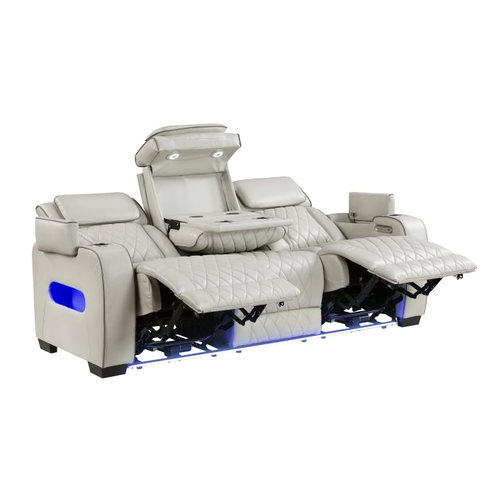 Homelegance - Fairway Power Double Reclining Sofa with Center Drop-Down Cup Holders - 9516TPE-3PWH - GreatFurnitureDeal