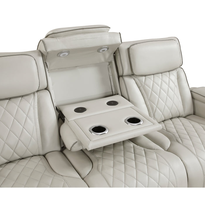 Homelegance - Fairway Power Double Reclining Sofa with Center Drop-Down Cup Holders - 9516TPE-3PWH - GreatFurnitureDeal