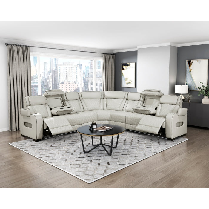 Homelegance - Fairway 3-Piece Power Reclining Sectional with Center Drop-Down Cup Holders in Taupe - 9516TPES*33L3RPWH - GreatFurnitureDeal