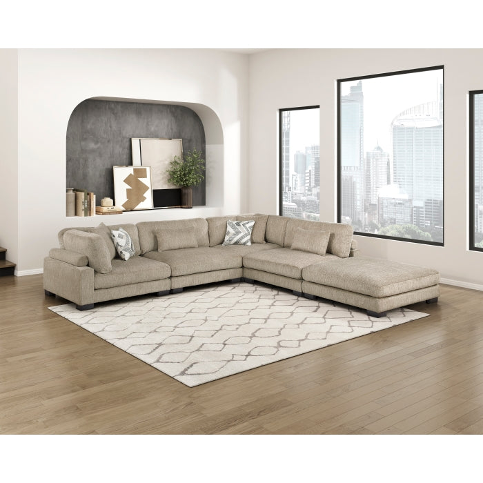 Homelegance - Tinley 5 Piece Modular Sectional with Ottoman in Brown - 9555BRW*52CR2ACOT - GreatFurnitureDeal
