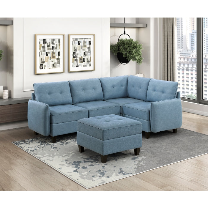 Homelegance - Garren 5 Piece Sectional with Storage and Ottoman in Blue - 9557BUE*5SCOT - GreatFurnitureDeal