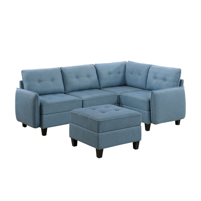 Homelegance - Garren 5 Piece Sectional with Storage and Ottoman in Blue - 9557BUE*5SCOT - GreatFurnitureDeal