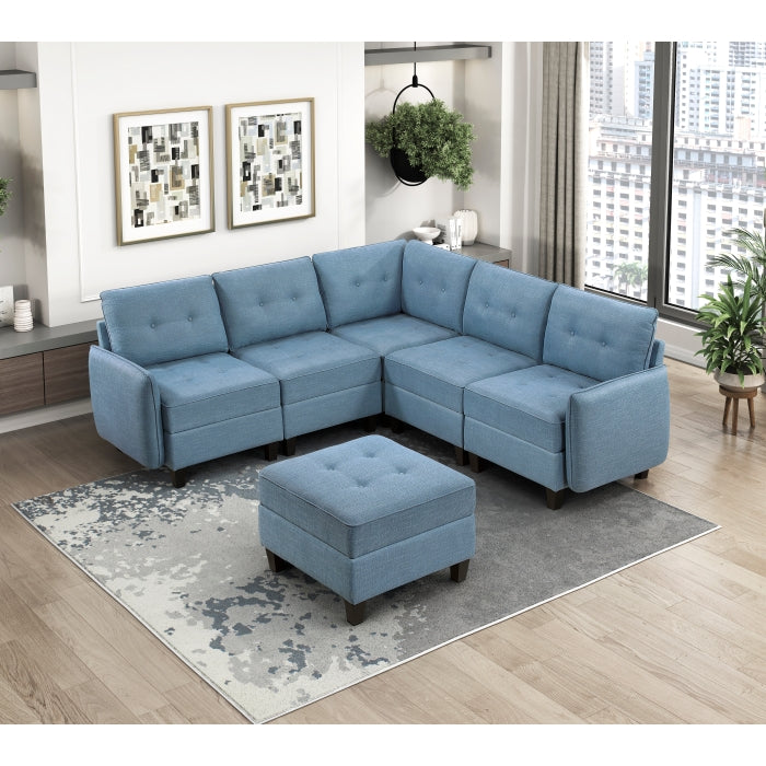 Homelegance - Garren 6 Piece Sectional with Storage and Ottoman in Blue - 9557BUE*6SCOT - GreatFurnitureDeal