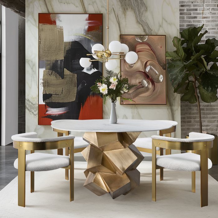 Meridian Furniture - Walker 48" White Genuine Marble Top And Brass Base Dining Table - 960-T - GreatFurnitureDeal