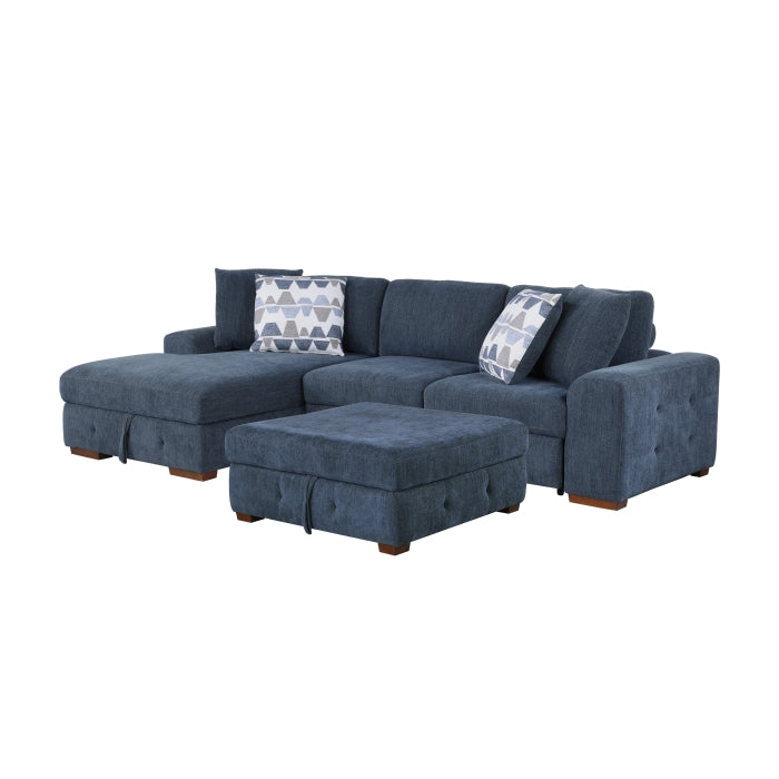 Homelegance - Raife 4 Piece Sectional with Left Chaise and Ottoman in Blue - 9624BU*3LC2R - GreatFurnitureDeal