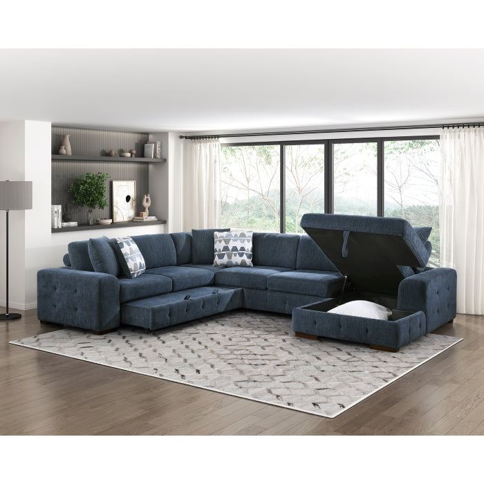 Homelegance - Raife 4 Piece Sectional with Right Chaise in Blue - 9624BU*42LRC - GreatFurnitureDeal