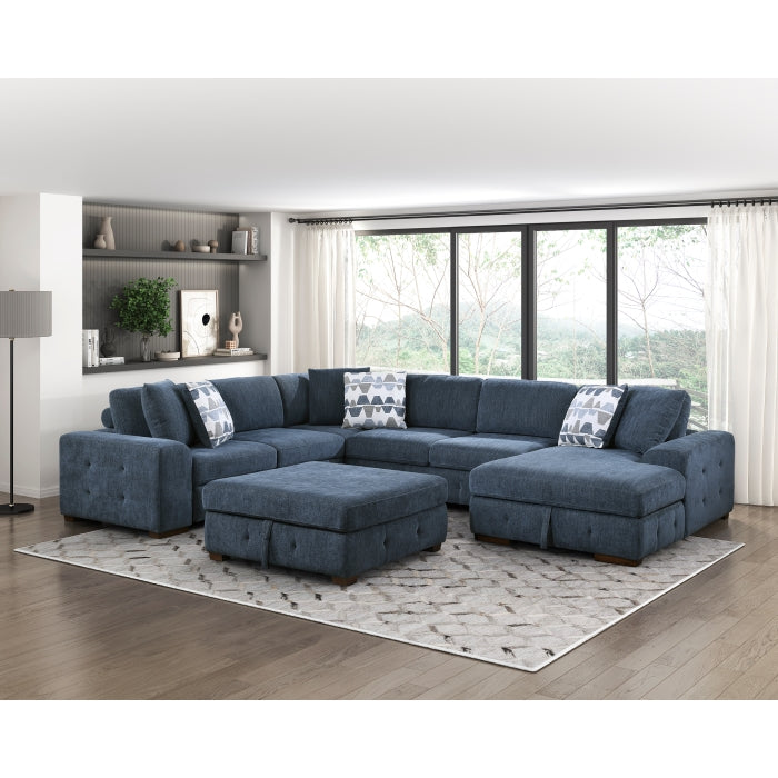 Homelegance - Raife 5 Piece Sectional with Right Chaise in Blue - 9624BU*52LRC - GreatFurnitureDeal