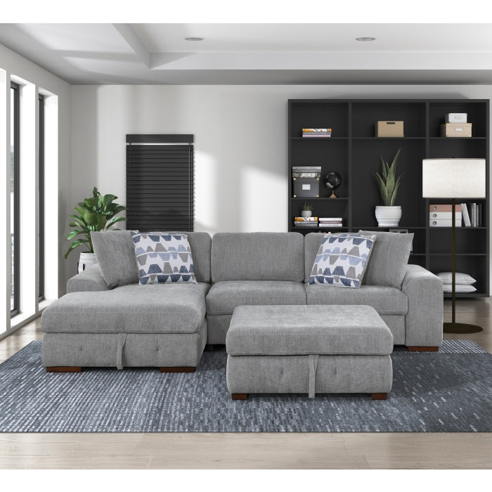 Homelegance - Raife 3 Piece Sectional with Left Chaise and Ottoman in Gray - 9624GY*3LC2R - GreatFurnitureDeal