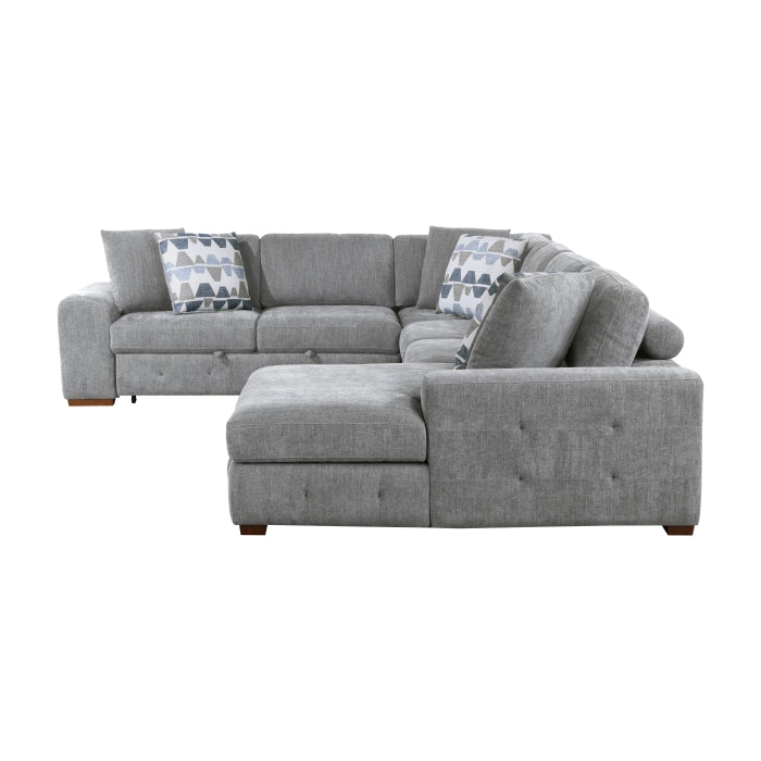 Homelegance - Raife 5 Piece Sectional with Right Chaise and Storage Ottoman in Gray - 9624GY*52LRC - GreatFurnitureDeal