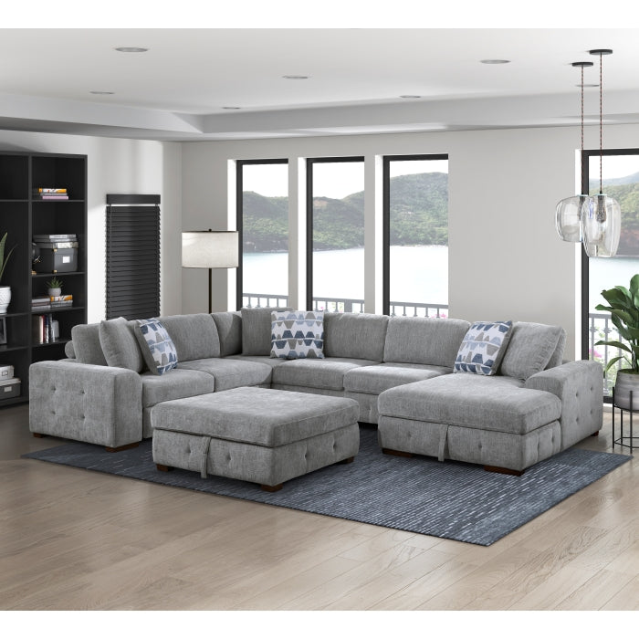 Homelegance - Raife 5 Piece Sectional with Right Chaise and Storage Ottoman in Gray - 9624GY*52LRC - GreatFurnitureDeal