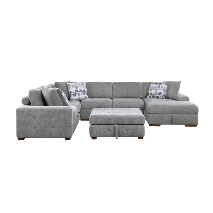 Homelegance - Raife 5 Piece Sectional with Right Chaise and Storage Ottoman in Gray - 9624GY*52LRC - GreatFurnitureDeal