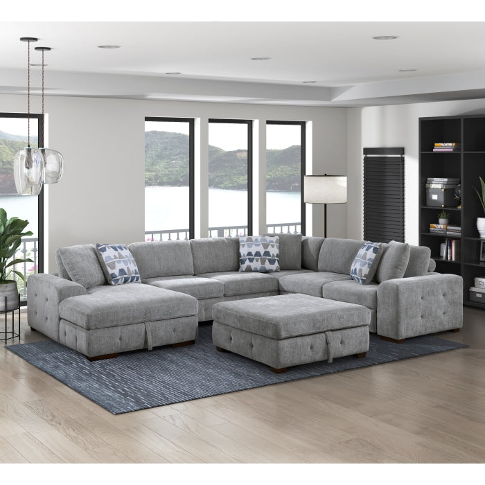 Homelegance - Raife 5 Piece Sectional with Left Chaise and Storage Ottoman in Gray - 9624GY*5LC2R - GreatFurnitureDeal