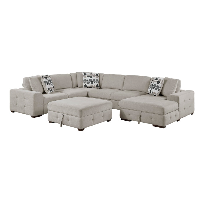 Homelegance - Raife 5-Piece Sectional with Right Chaise and Storage Ottoman in Taupe - 9624TP*52LRC - GreatFurnitureDeal