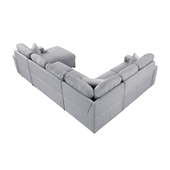 Homelegance - Pompano 3 Piece Sectional with Right Chaise, Pull-out Bed, Hidden Storages and Shelves in Gray - 9630GY*42LRC - GreatFurnitureDeal