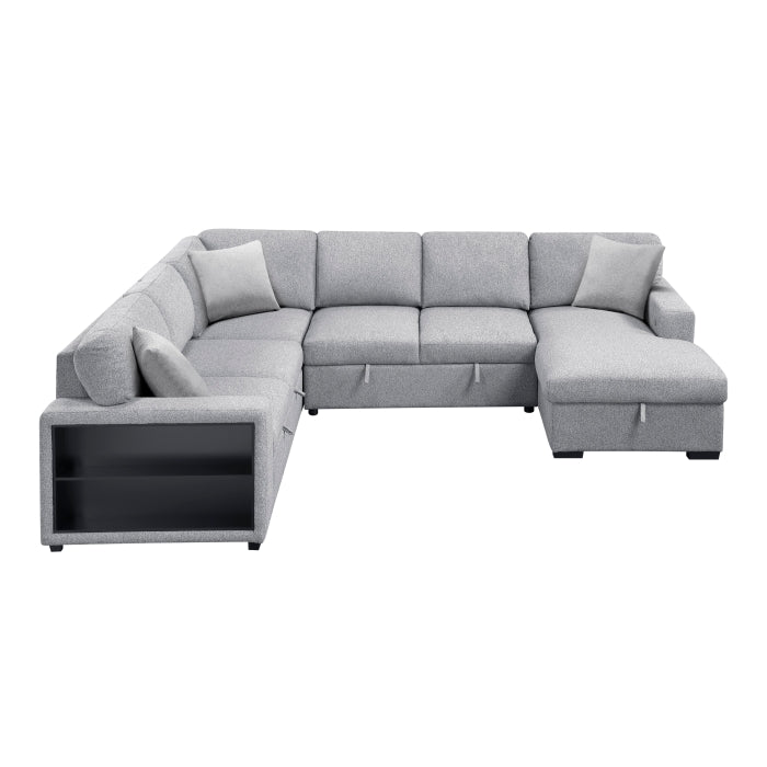 Homelegance - Pompano 3 Piece Sectional with Right Chaise, Pull-out Bed, Hidden Storages and Shelves in Gray - 9630GY*42LRC - GreatFurnitureDeal
