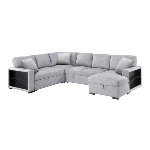Homelegance - Pompano 3 Piece Sectional with Right Chaise, Pull-out Bed, Hidden Storages and Shelves in Gray - 9630GY*42LRC - GreatFurnitureDeal