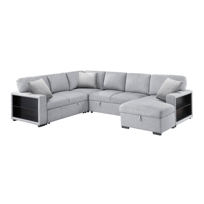 Homelegance - Pompano 3 Piece Sectional with Right Chaise, Pull-out Bed, Hidden Storages and Shelves in Gray - 9630GY*42LRC - GreatFurnitureDeal
