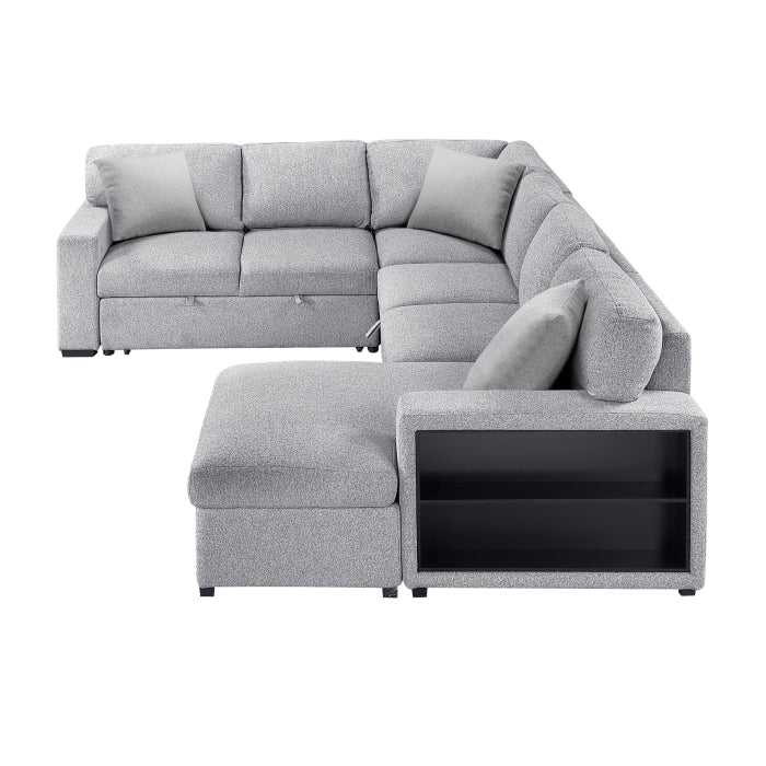 Homelegance - Pompano 3 Piece Sectional with Right Chaise, Pull-out Bed, Hidden Storages and Shelves in Gray - 9630GY*42LRC - GreatFurnitureDeal