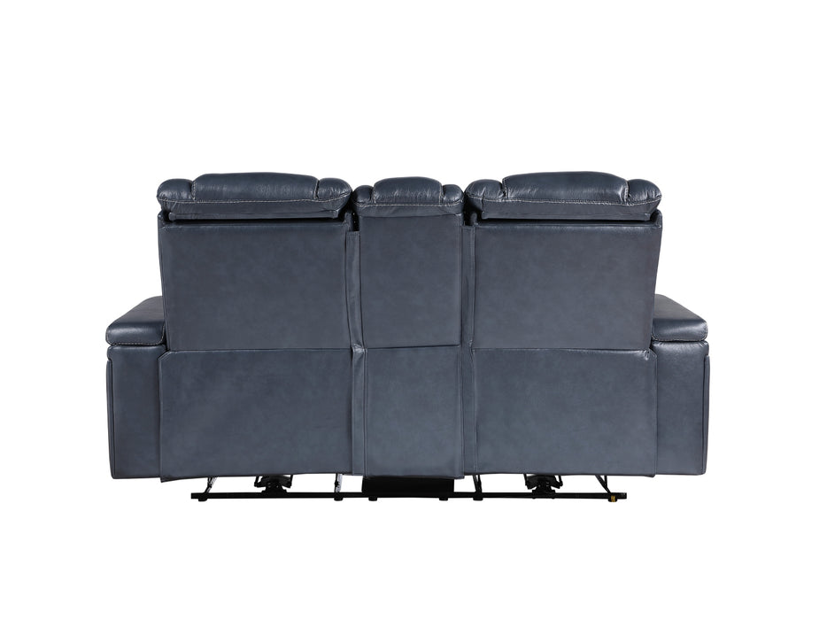 Homelegance - Keziah 2 Piece Power Double Reclining Sofa with Power Headrests and Storage Arms Set in Blue - 9640BU*2PWH