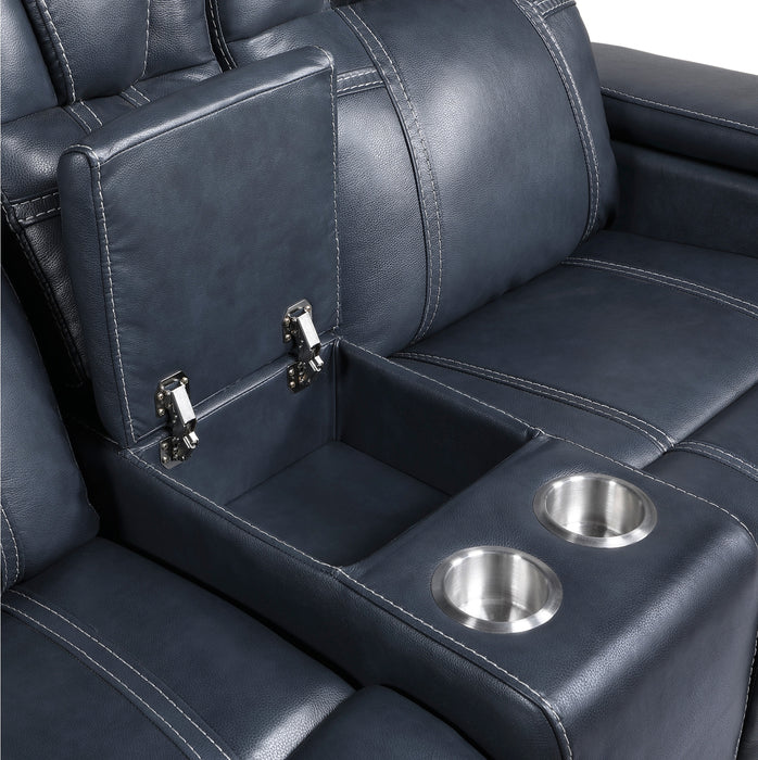 Homelegance - Keziah 2 Piece Power Double Reclining Sofa with Power Headrests and Storage Arms Set in Blue - 9640BU*2PWH