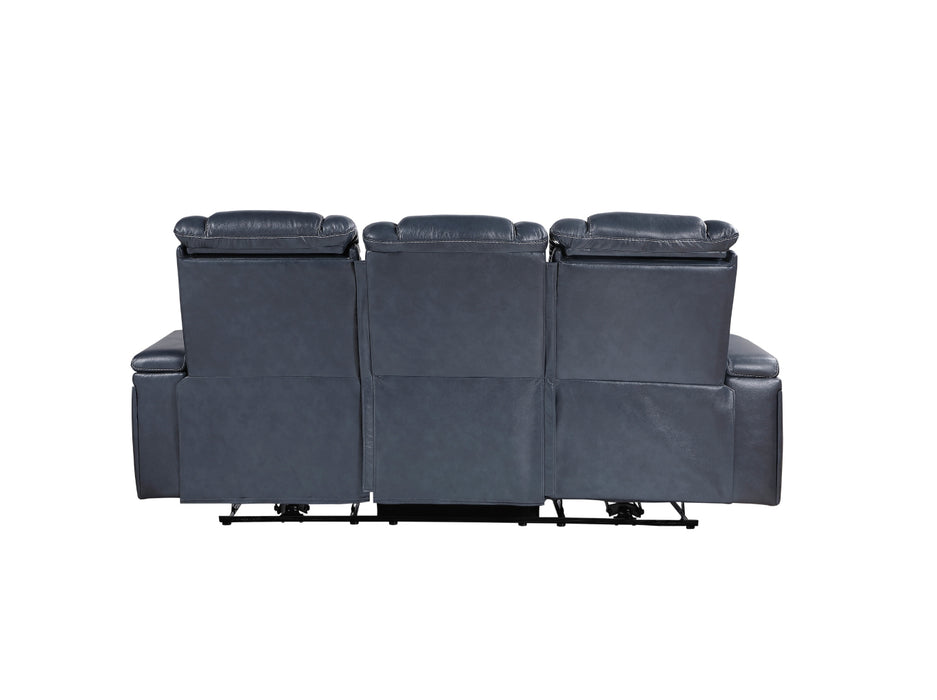Homelegance - Keziah Power Double Reclining Sofa with Power Headrests and Storage Arms in Blue - 9640BU-3PWH