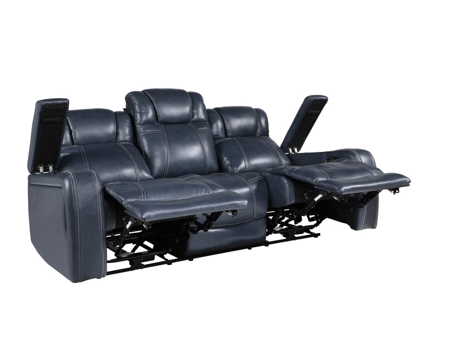 Homelegance - Keziah Power Double Reclining Sofa with Power Headrests and Storage Arms in Blue - 9640BU-3PWH