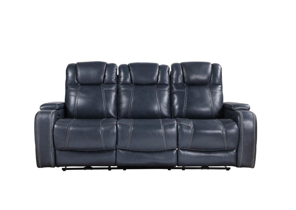 Homelegance - Keziah Power Double Reclining Sofa with Power Headrests and Storage Arms in Blue - 9640BU-3PWH