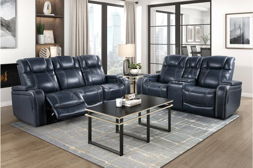 Homelegance - Keziah 2 Piece Power Double Reclining Sofa with Power Headrests and Storage Arms Set in Blue - 9640BU*2PWH - GreatFurnitureDeal