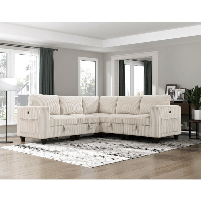 Homelegance - Walterboro 5 Piece Sectional with Storage in Beige - 9650BE*5SC - GreatFurnitureDeal