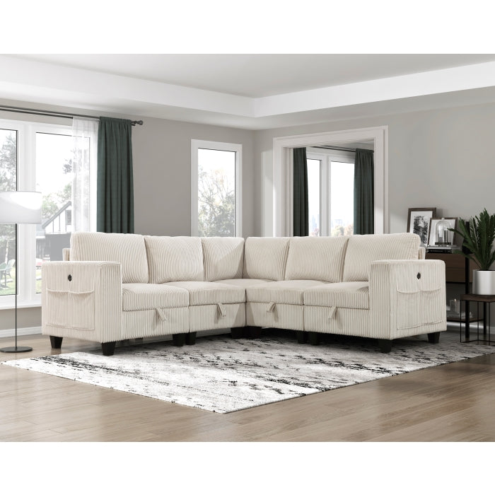 Homelegance - Walterboro 5 Piece Sectional with Storage in Beige - 9650NBE*5SC - GreatFurnitureDeal