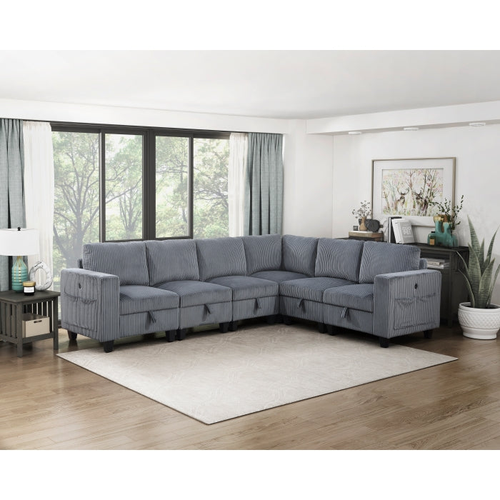 Homelegance - Walterboro 6 Piece Sectional with Storage in Dark Gray - 9650NDG*6SC - GreatFurnitureDeal
