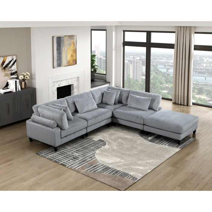 Homelegance - Robstown 5 Piece Modular Sectional with Ottoman in Gray - 9688GY*52CR2ACOT - GreatFurnitureDeal