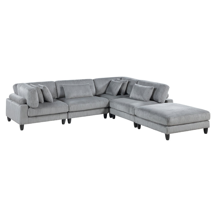 Homelegance - Robstown 5 Piece Modular Sectional with Ottoman in Gray - 9688GY*52CR2ACOT - GreatFurnitureDeal