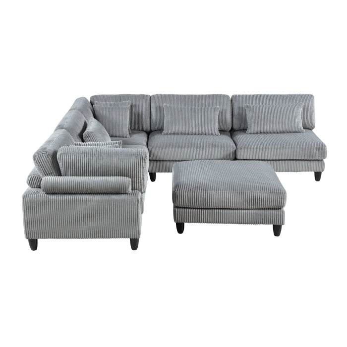 Homelegance - Robstown 6 Piece Modular Sectional with Ottoman in Gray - 9688GY*62CR3ACOT - GreatFurnitureDeal
