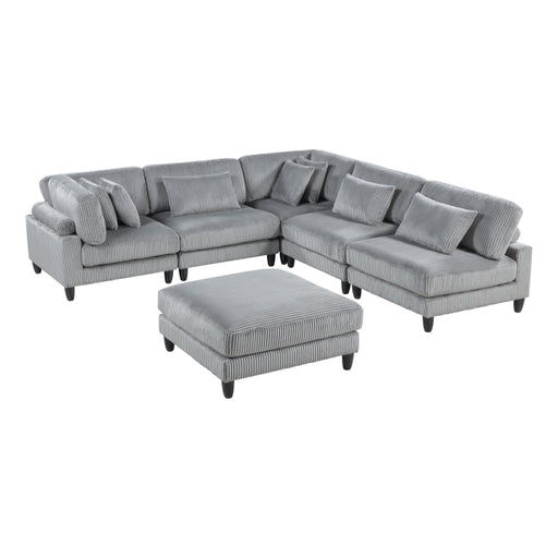 Homelegance - Robstown 6 Piece Modular Sectional with Ottoman in Gray - 9688GY*62CR3ACOT - GreatFurnitureDeal