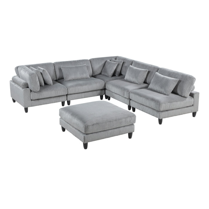Homelegance - Robstown 6 Piece Modular Sectional with Ottoman in Gray - 9688GY*62CR3ACOT - GreatFurnitureDeal