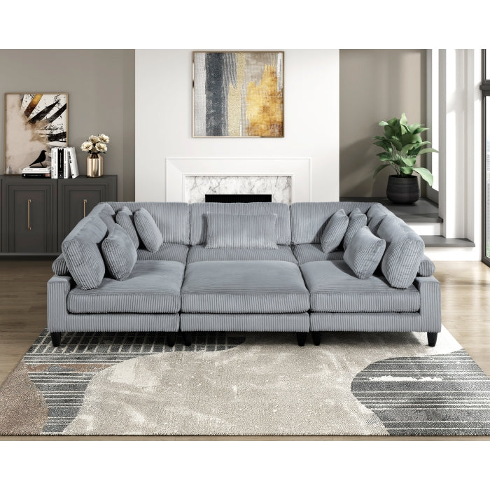 Homelegance - Robstown 6 Piece Modular Sectional with Ottoman in Gray - 9688GY*62CR3ACOT - GreatFurnitureDeal