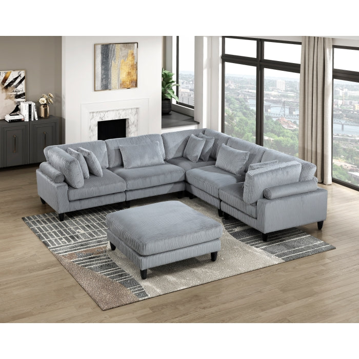 Homelegance - Robstown 6 Piece Modular Sectional with Ottoman in Gray - 9688GY*63CR2ACOT - GreatFurnitureDeal