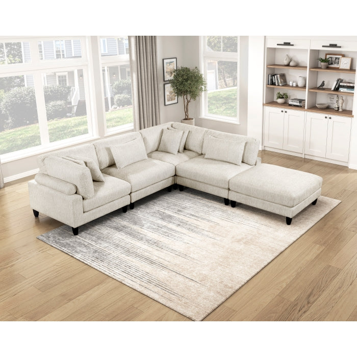 Homelegance - Robstown 5 Piece Modular Sectional with Ottoman in Beige - 9688NBE*52CR2ACOT - GreatFurnitureDeal