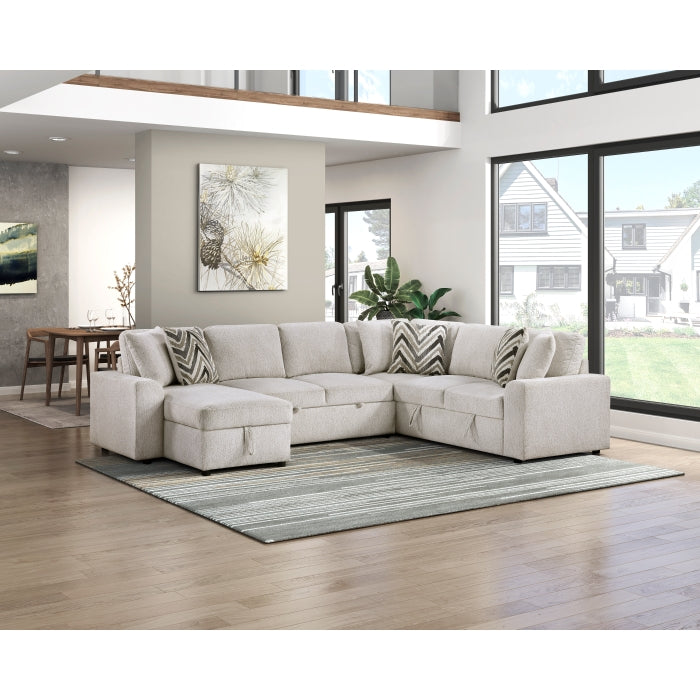 Homelegance - Myrtle 3 Piece Sectional with Pull-out Bed and Hidden Storage in Beige - 9702BE*3LC3R - GreatFurnitureDeal