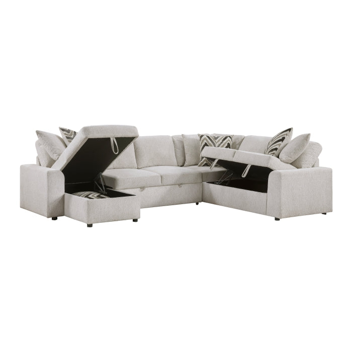 Homelegance - Myrtle 3 Piece Sectional with Pull-out Bed and Hidden Storage in Beige - 9702BE*3LC3R - GreatFurnitureDeal