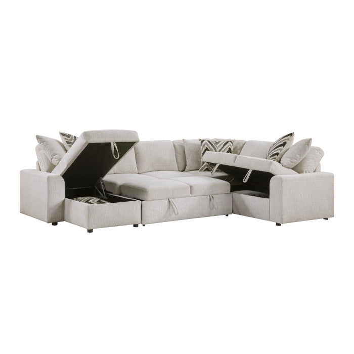 Homelegance - Myrtle 3 Piece Sectional with Pull-out Bed and Hidden Storage in Beige - 9702BE*3LC3R - GreatFurnitureDeal