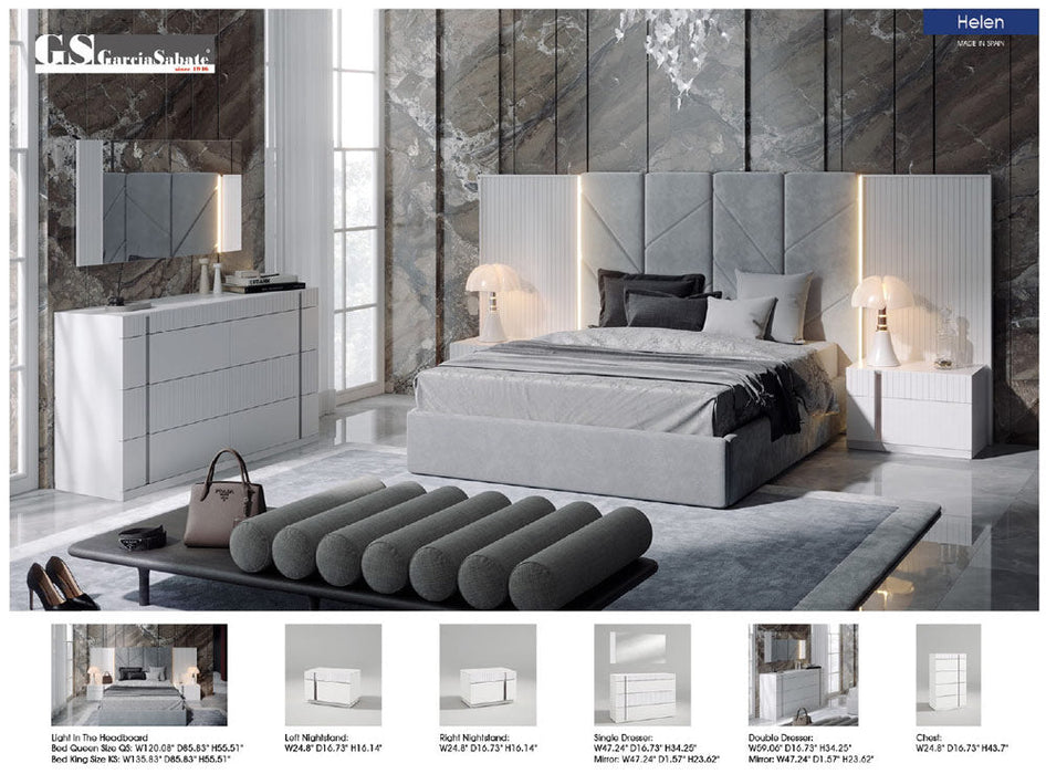 ESF Furniture - Helen King Size Bed in White Matt - HELLENKS