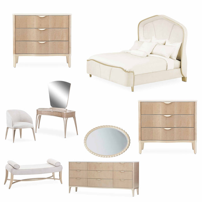 AICO Furniture - Malibu Crest 9 Piece King Curved Panel Bedroom Set - N9007000EK3CR-822-9SET - GreatFurnitureDeal