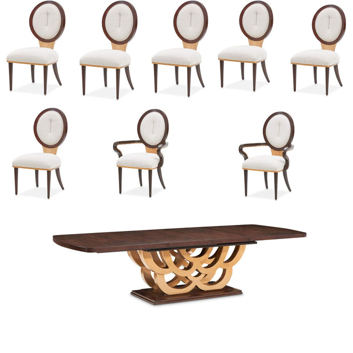AICO Furniture - Camellia Field 9 Piece Rectangular Pedestal Dining Table Set in Warm Pecan - N9090002-400-9SET - GreatFurnitureDeal