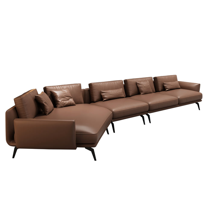 European Furniture - Galaxy Sectional Russet Brown Italian Leather - EF-54432L-3LHC - GreatFurnitureDeal