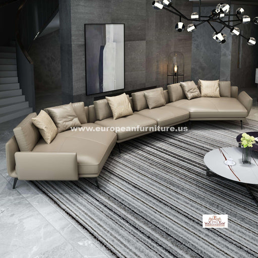 European Furniture - Venere Mansion Sectional Tan Italian Leather - EF-65555-6S - GreatFurnitureDeal