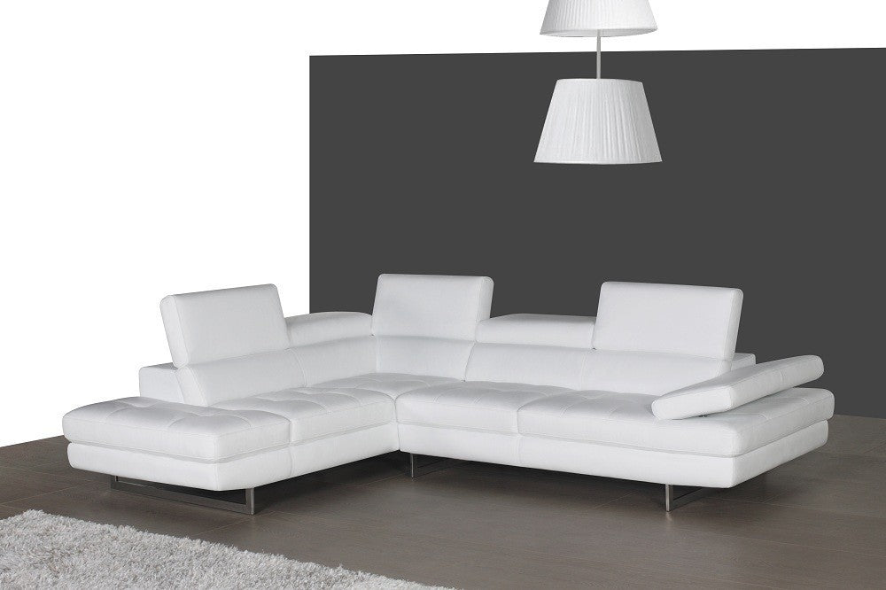 J&M Furniture - A761 Italian Leather LHF Sectional Sofa in Snow White - 178557-LHF
